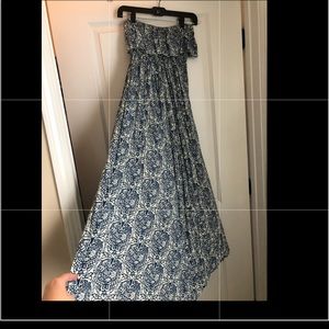 Navy and white maxi dress